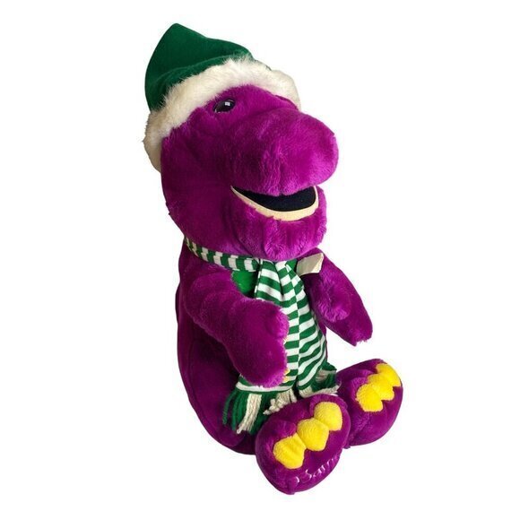 Vintage‎ Barney 22" Plush Holiday Edition With Green Hat & Scarf - Picture 1 of 8
